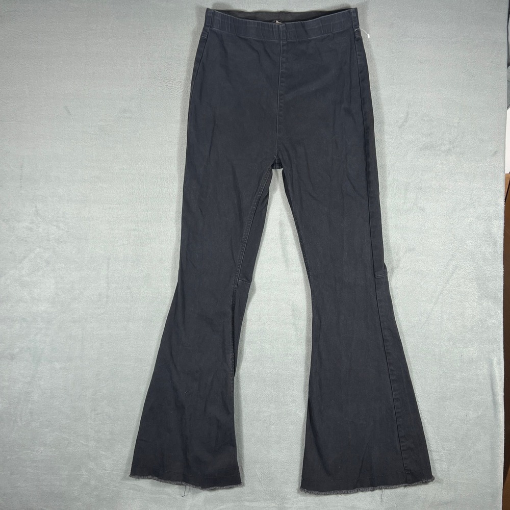 Altar'd State Womens Flare Jeans Large Black Solid Pull On Raw Hem High Rise
